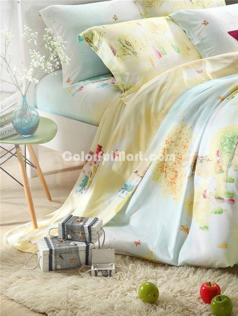 Nordic Style Yellow Bedding Set Girls Bedding Floral Bedding Duvet Cover Pillow Sham Flat Sheet Gift Idea - Click Image to Close