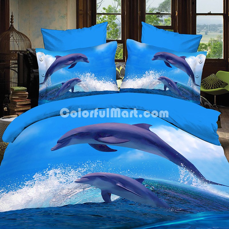 Dolphin In The Sea Blue 3d Bedding Luxury Bedding - Click Image to Close