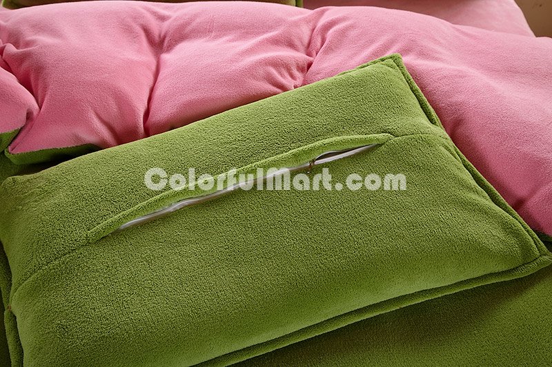 Green And Pink Coral Fleece Bedding Teen Bedding - Click Image to Close
