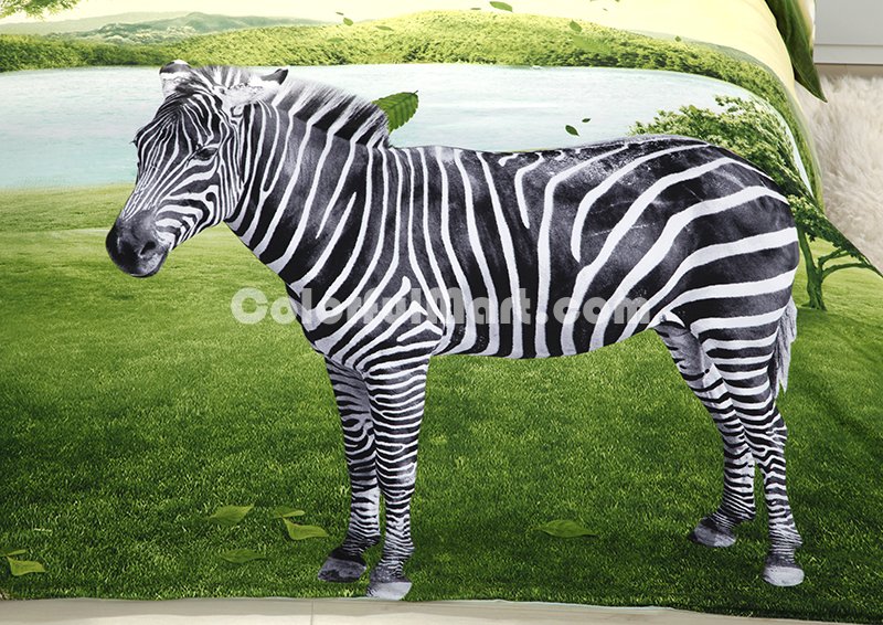Zebra Green Bedding 3D Duvet Cover Set - Click Image to Close
