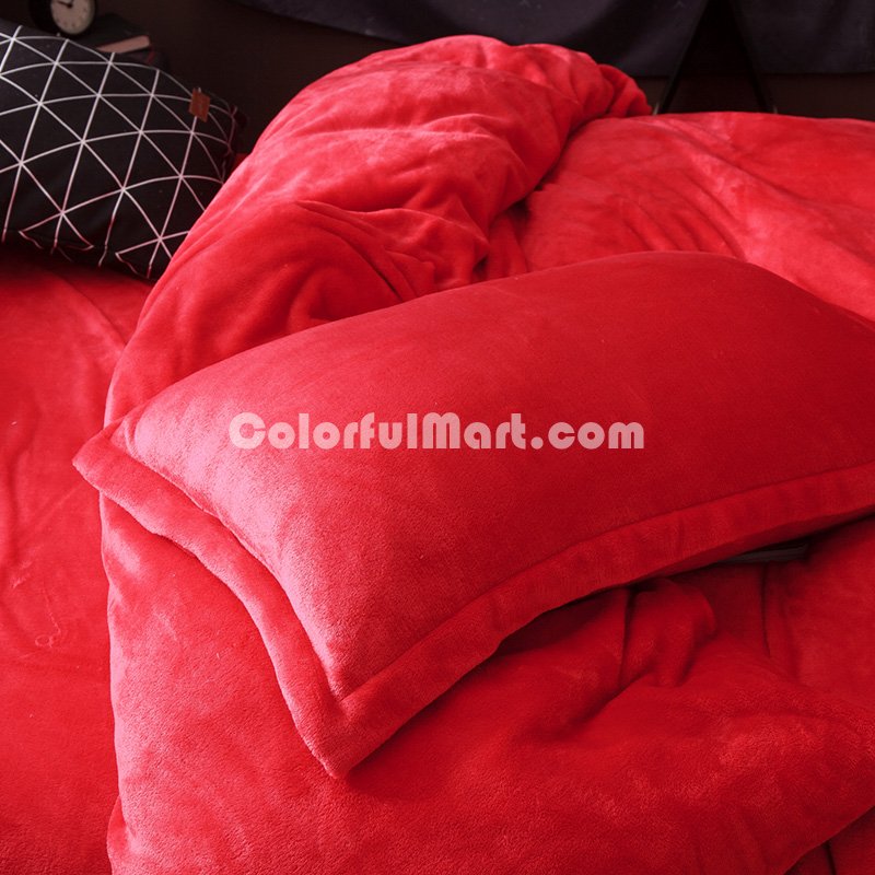 Red Velvet Flannel Duvet Cover Set for Winter. Use It as Blanket or Throw in Spring and Autumn, as Quilt in Summer. - Click Image to Close