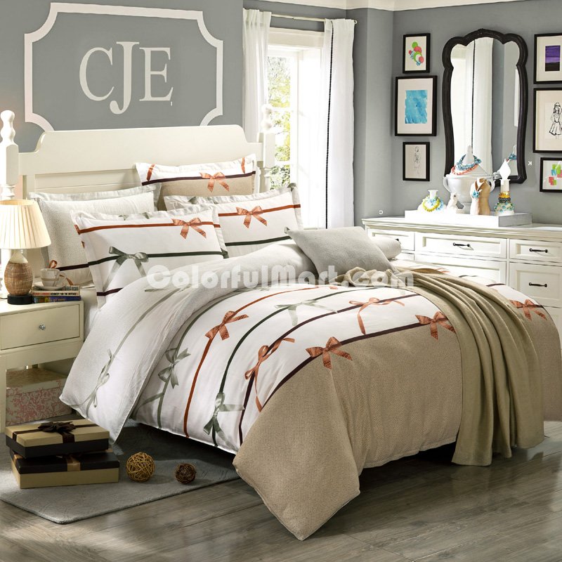 Bowknot Beige Modern Bedding Cheap Bedding - Click Image to Close