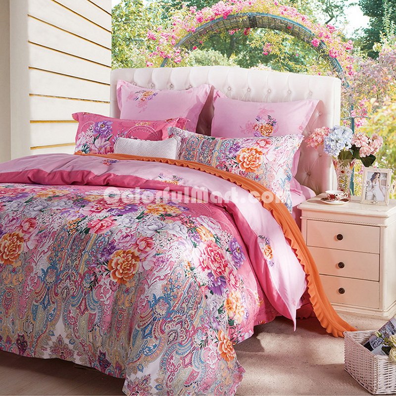 Fair As Flowers Pink Bedding Set Modern Bedding Collection Floral Bedding Stripe And Plaid Bedding Christmas Gift Idea - Click Image to Close