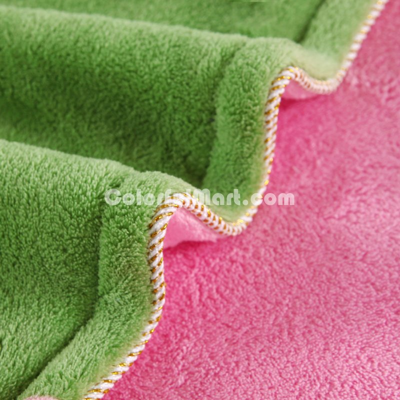 Green Pink Coral Fleece Bedding Teen Bedding - Click Image to Close