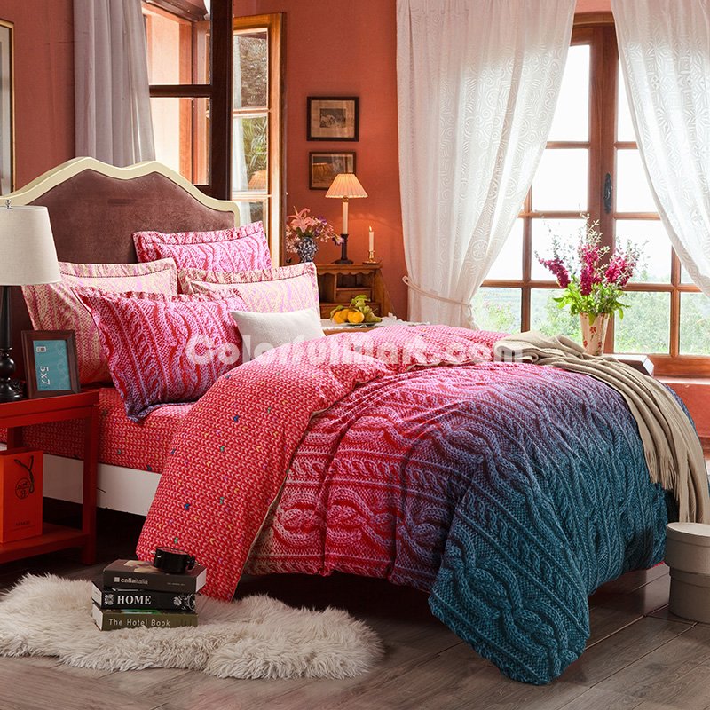 Blessed Rhyme Red Duvet Cover Set European Bedding Casual Bedding - Click Image to Close