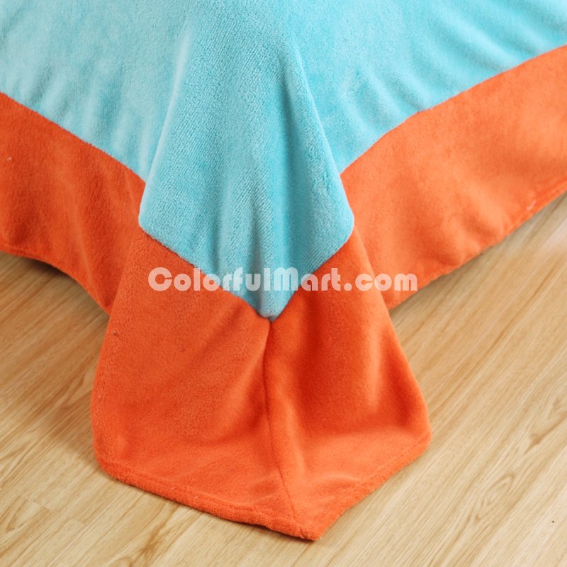 Orange Blue Coral Fleece Bedding Teen Bedding - Click Image to Close