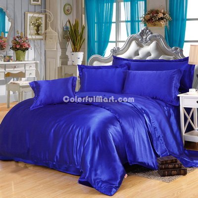 Royal Blue Silk Bedding Set Duvet Cover Silk Pillowcase Silk Sheet Luxury Bedding