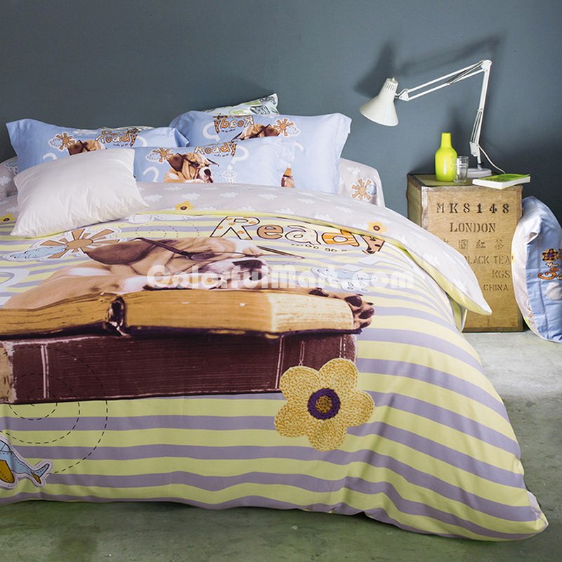 Serious Dog Yellow Bedding Set Modern Bedding Collection Floral Bedding Stripe And Plaid Bedding Christmas Gift Idea - Click Image to Close