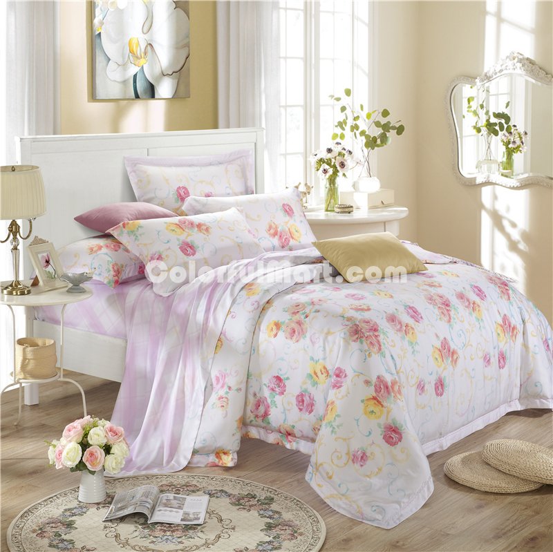 Flower City White Bedding Set Luxury Bedding Girls Bedding Duvet Cover Pillow Sham Flat Sheet Gift Idea - Click Image to Close