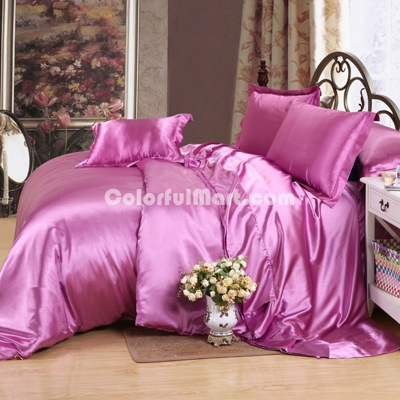 Lilac Silk Bedding Set Duvet Cover Silk Pillowcase Silk Sheet Luxury Bedding - Click Image to Close