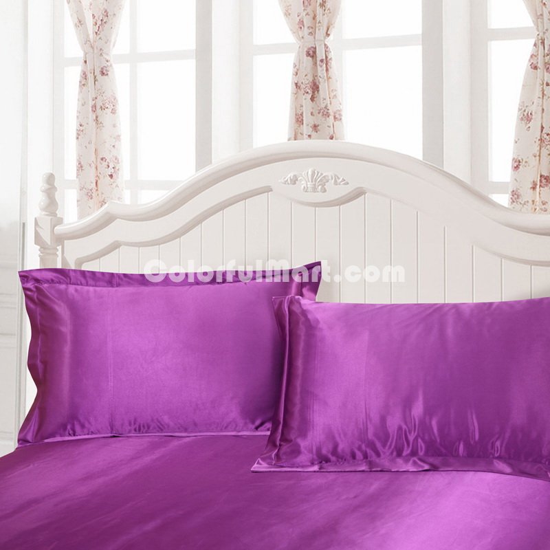 Purple Silk Pillowcase, Include 2 Standard Pillowcases, Envelope Closure, Prevent Side Sleeping Wrinkles, Have Good Dreams - Click Image to Close