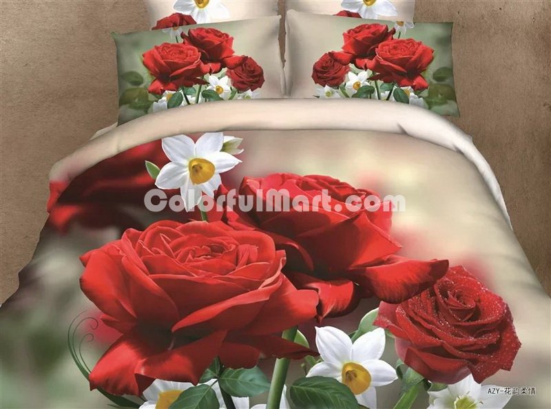 Charming Flowers Red Bedding Rose Bedding Floral Bedding Flowers Bedding - Click Image to Close