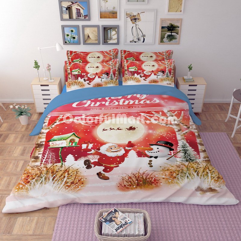 Christmas Forest Red Bedding Duvet Cover Set Duvet Cover Pillow Sham Kids Bedding Gift Idea - Click Image to Close