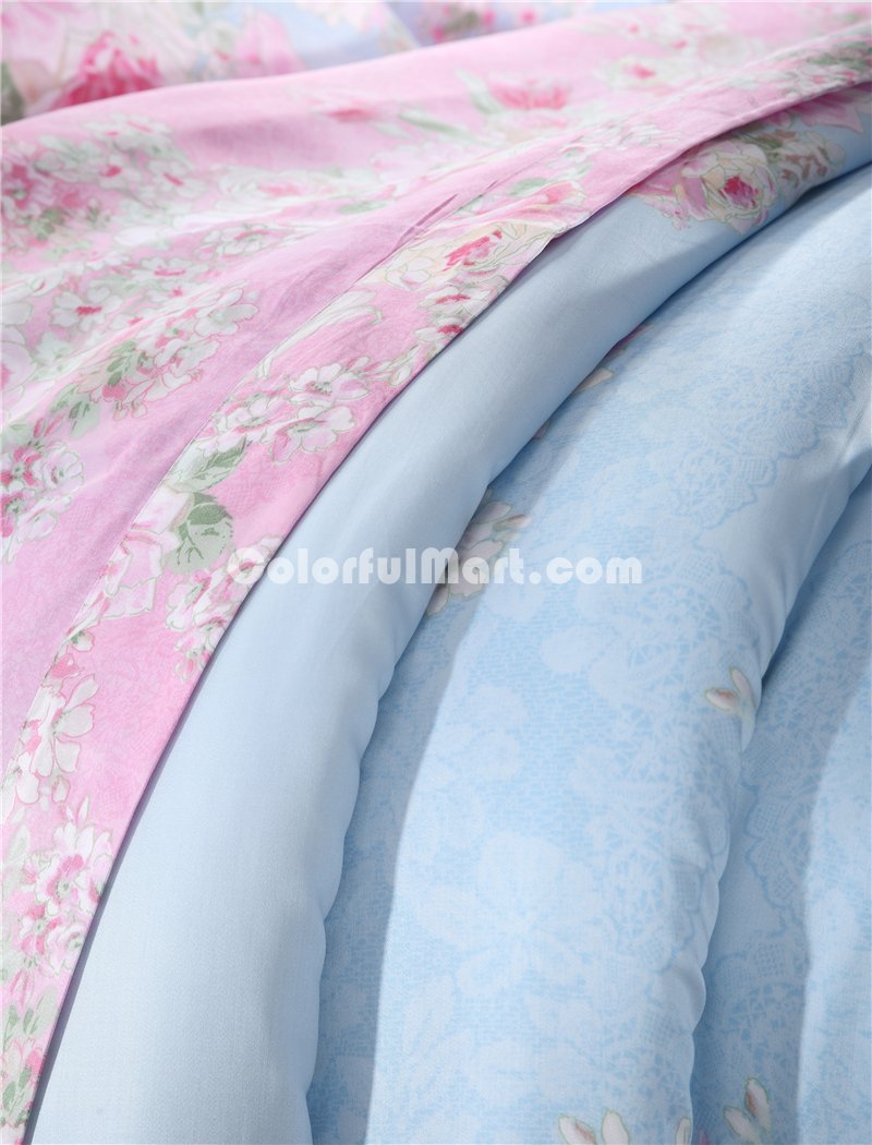 Cheryl Blue Bedding Set Girls Bedding Floral Bedding Duvet Cover Pillow Sham Flat Sheet Gift Idea - Click Image to Close