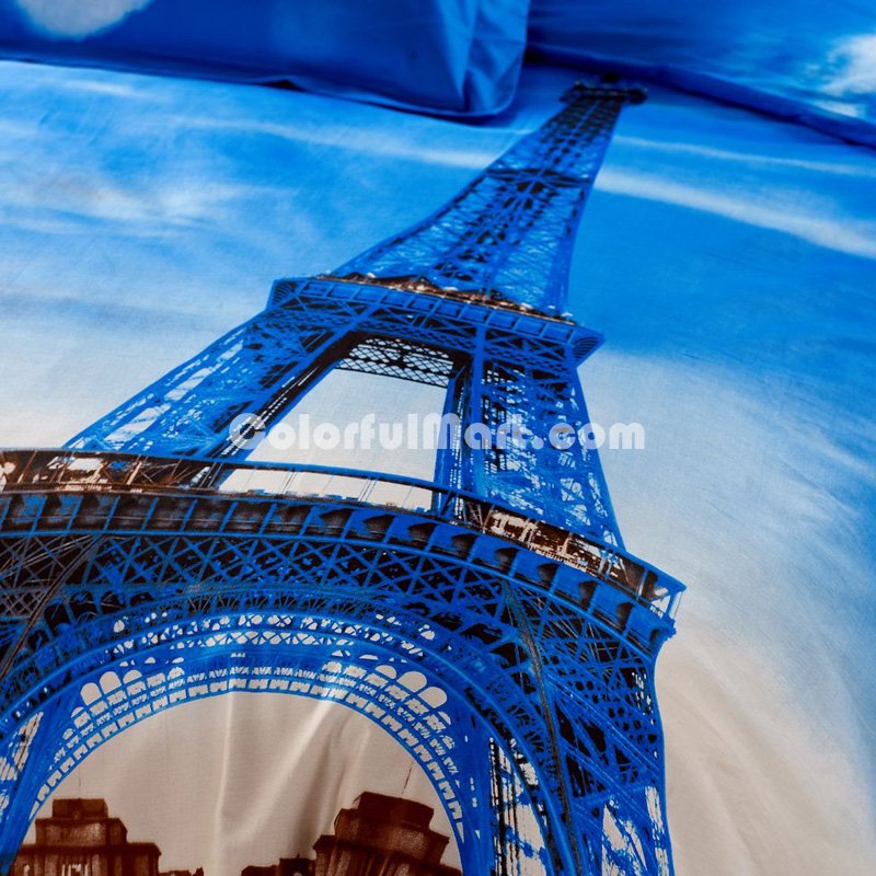 Eiffel Tower Blue Bedding Sets Duvet Cover Sets Teen Bedding Dorm Bedding 3D Bedding Landscape Bedding Gift Ideas - Click Image to Close