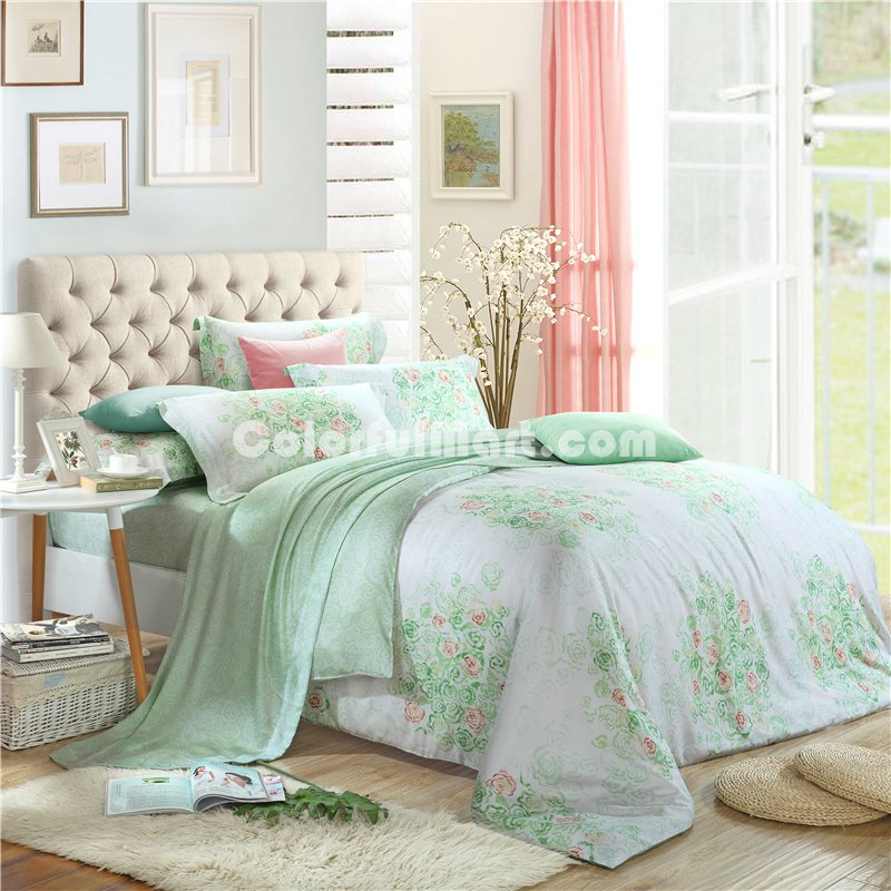 Beautiful Days Of Youth Green Bedding Set Girls Bedding Floral Bedding Duvet Cover Pillow Sham Flat Sheet Gift Idea - Click Image to Close