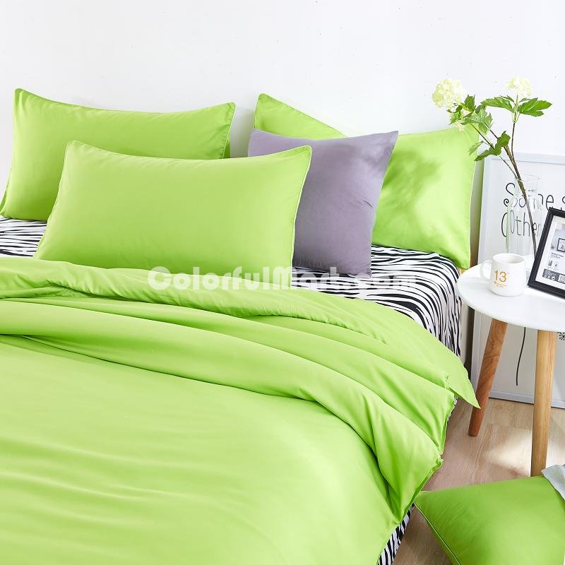 Zebra Print Green Bedding Set Duvet Cover Pillow Sham Flat Sheet Teen Kids Boys Girls Bedding - Click Image to Close