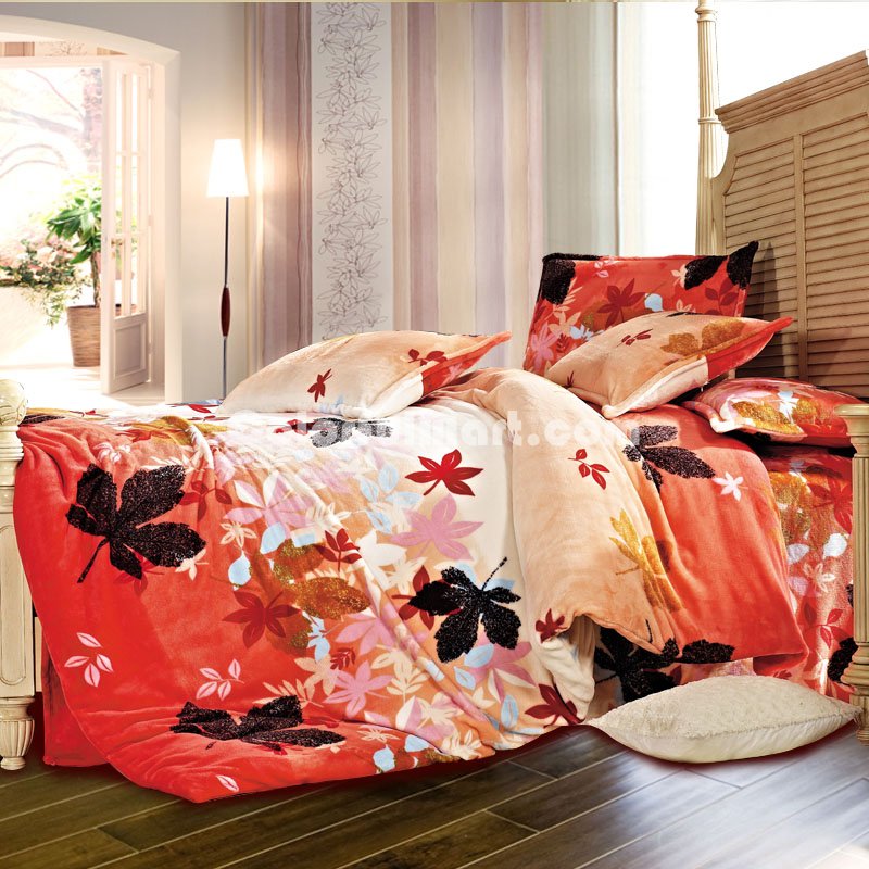 Milans Maple Leaf Winter Duvet Cover Set Flannel Bedding - Click Image to Close