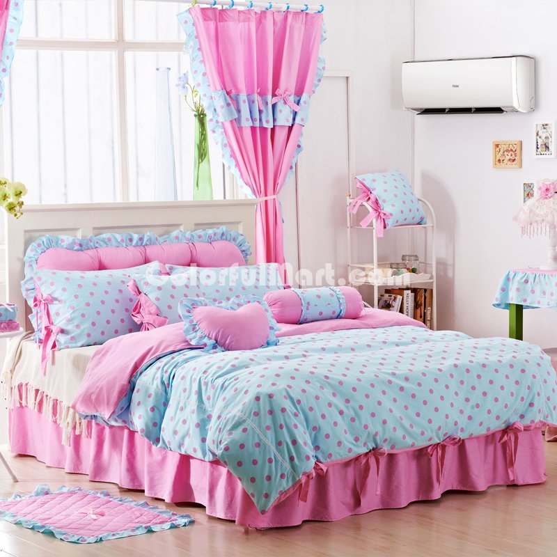 Princess Cha Cha Sky Blue Polka Dot Bedding Princess Bedding Girls Bedding - Click Image to Close