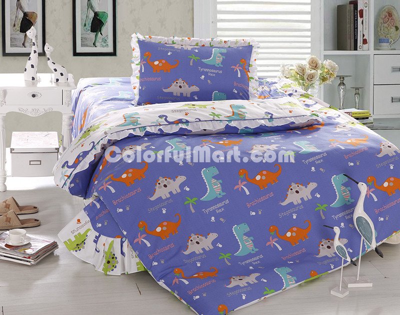 Cartoon Dinosaur Blue Dinosaur Bedding Set - Click Image to Close