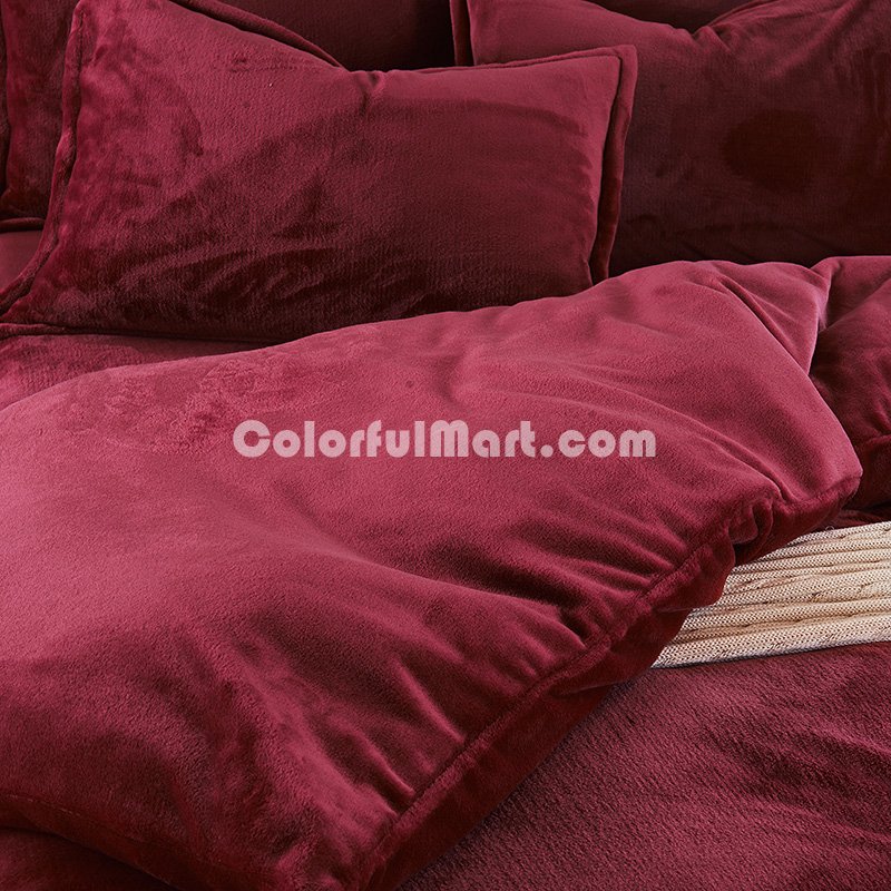Wine Red Flannel Bedding Winter Bedding - Click Image to Close