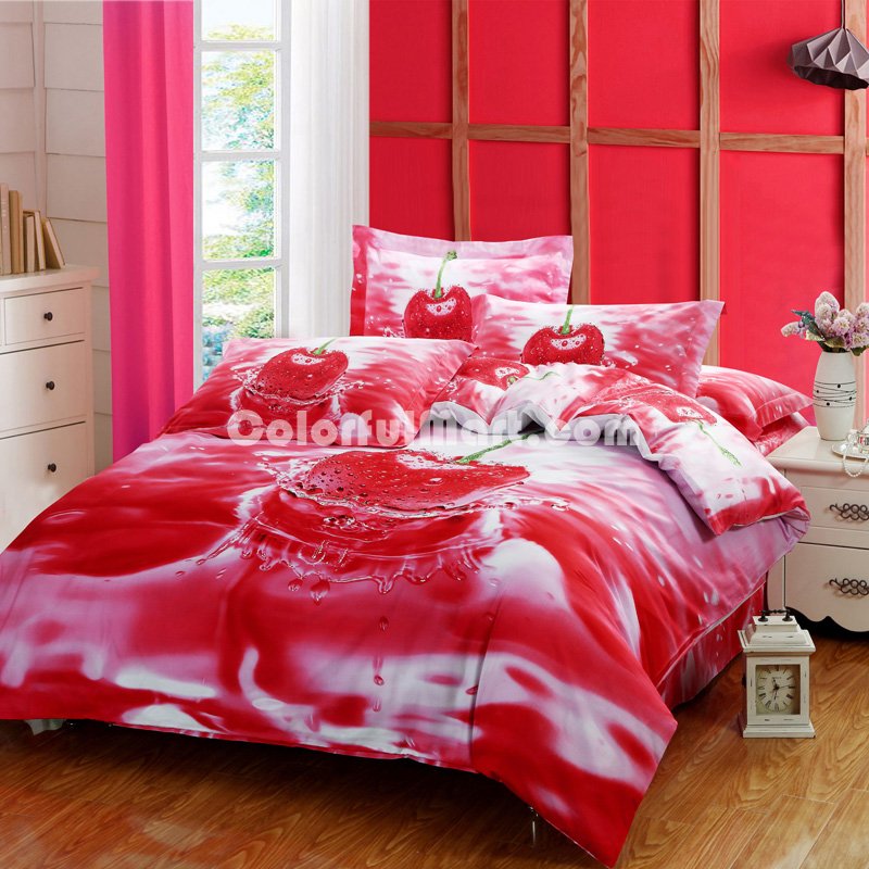 Cherries Red Bedding Sets Duvet Cover Sets Teen Bedding Dorm Bedding 3D Bedding Floral Bedding Gift Ideas - Click Image to Close