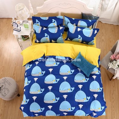 Whales Blue Bedding Set Duvet Cover Pillow Sham Flat Sheet Teen Kids Boys Girls Bedding