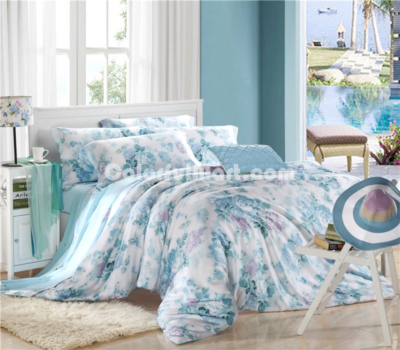 Blue And White Porcelain Blue Bedding Set Girls Bedding Floral Bedding Duvet Cover Pillow Sham Flat Sheet Gift Idea - Click Image to Close