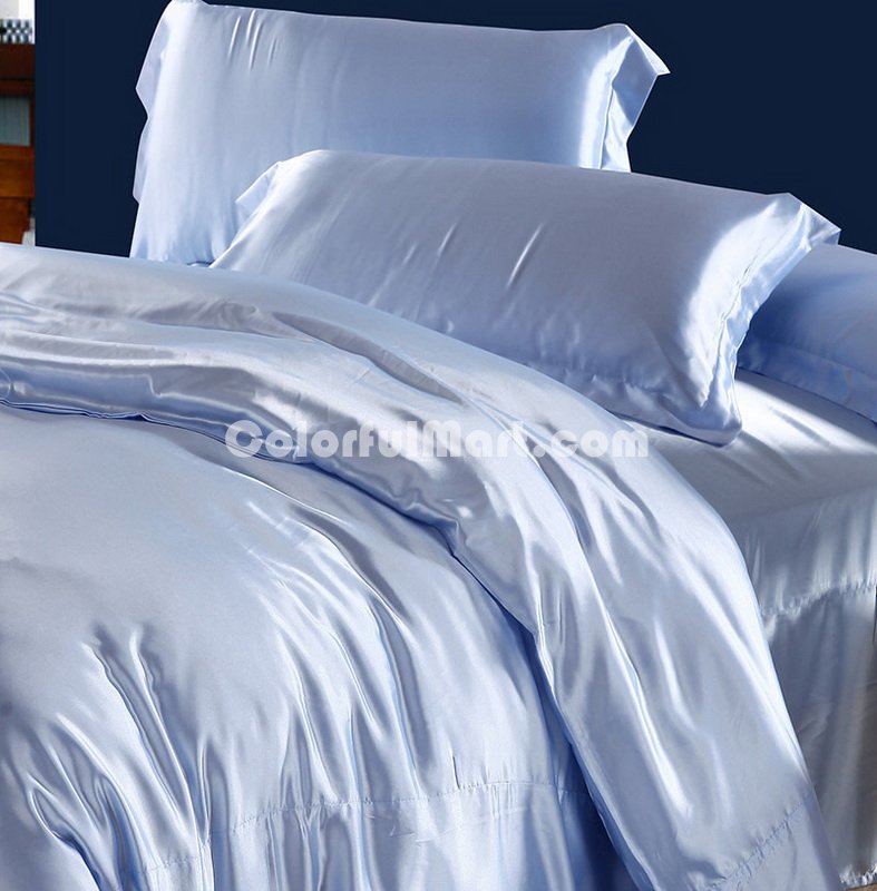 Pure Enjoyment Sky Blue Silk Bedding Silk Duvet Cover Set - Click Image to Close