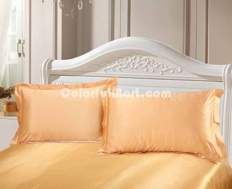 Golden Silk Bedding Set Duvet Cover Silk Pillowcase Silk Sheet Luxury Bedding - Click Image to Close