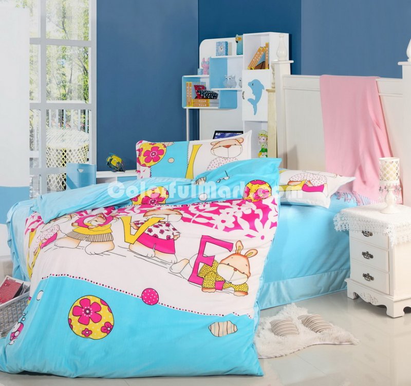 L Bear Blue Discount Kids Bedding Sets - Click Image to Close
