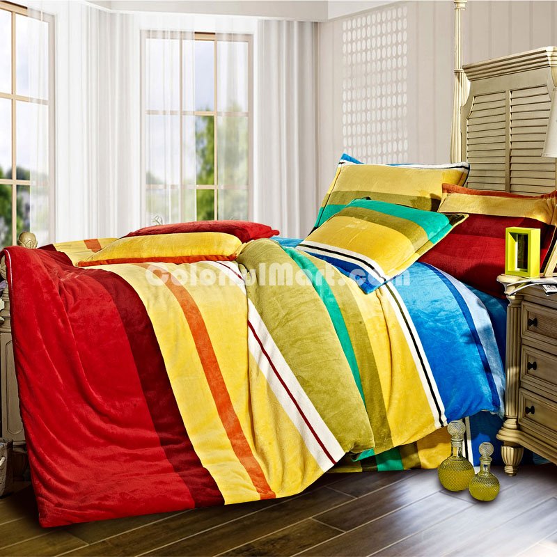 Rainbow Winter Duvet Cover Set Flannel Bedding - Click Image to Close