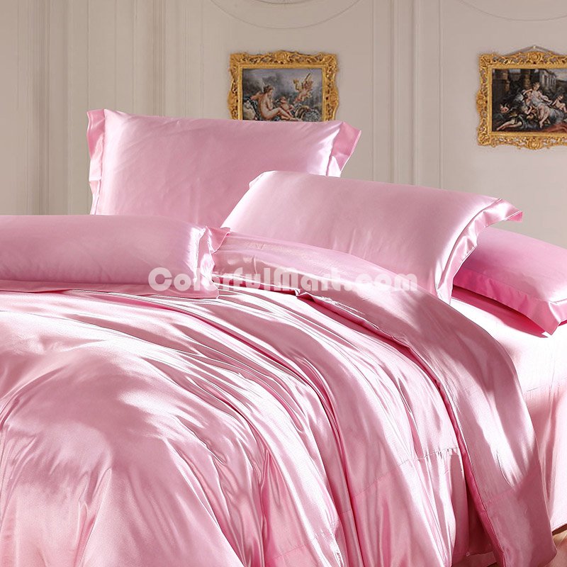 Pure Enjoyment Bright Pink Silk Bedding Silk Duvet Cover Set - Click Image to Close