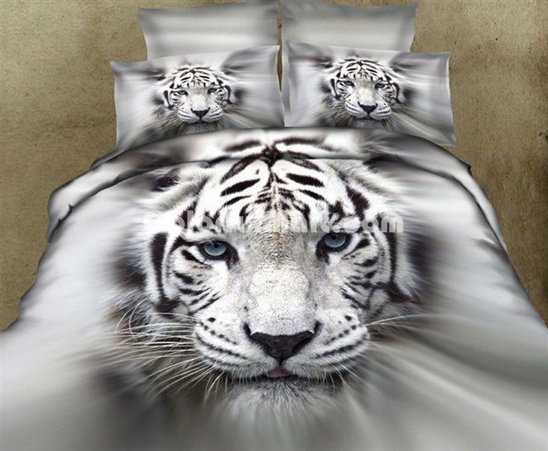 The King Of White Tigers White Bedding Animal Print Bedding 3d Bedding Animal Duvet Cover Set - Click Image to Close