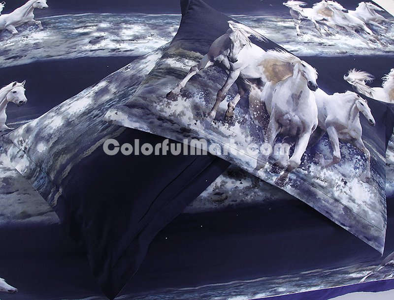 Gift Ideas Horses Blue Bedding Sets Teen Bedding Dorm Bedding Duvet Cover Sets 3D Bedding Animal Print Bedding - Click Image to Close