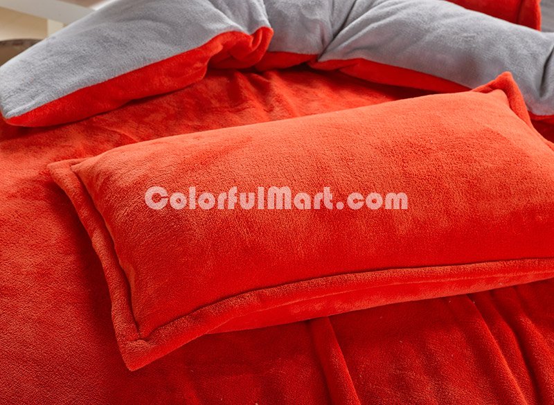 Orange And Silver Gray Coral Fleece Bedding Teen Bedding - Click Image to Close