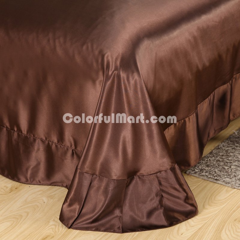 Dark Brown Silk Bedding Set Duvet Cover Silk Pillowcase Silk Sheet Luxury Bedding - Click Image to Close