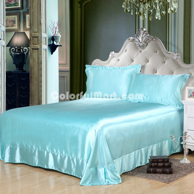 Water Blue Silk Bedding Set Duvet Cover Silk Pillowcase Silk Sheet Luxury Bedding - Click Image to Close