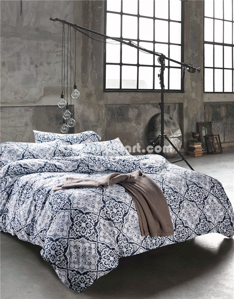 Warren Blue Bedding Set Luxury Bedding Collection Satin Egyptian Cotton Duvet Cover Set - Click Image to Close