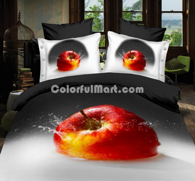 Red Apple Black 3d Bedding Luxury Bedding - Click Image to Close