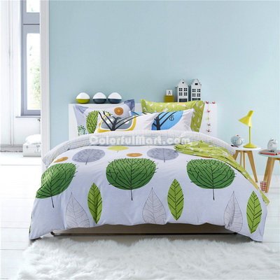 Green Plants White Bedding Teen Bedding Kids Bedding Modern Bedding Gift Idea