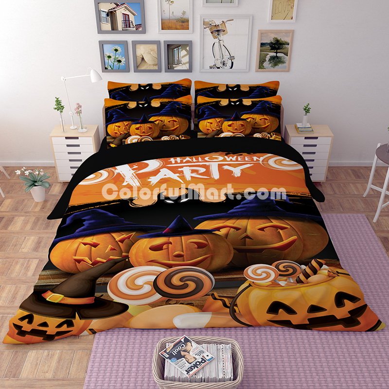 Halloween Pumpkin Lantern Yellow Bedding Duvet Cover Set Duvet Cover Pillow Sham Kids Bedding Gift Idea - Click Image to Close