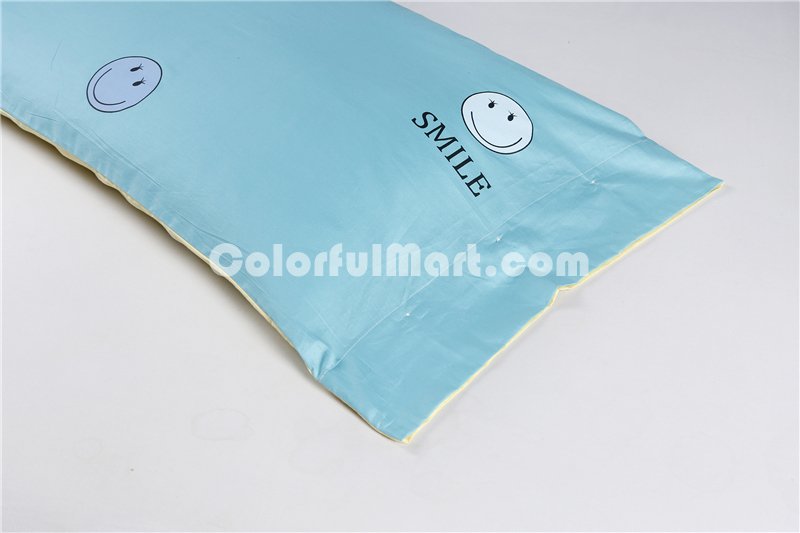 Smiling Face Blue Bedding Set Teen Bedding Kids Bedding Duvet Cover Pillow Sham Flat Sheet Gift Idea - Click Image to Close