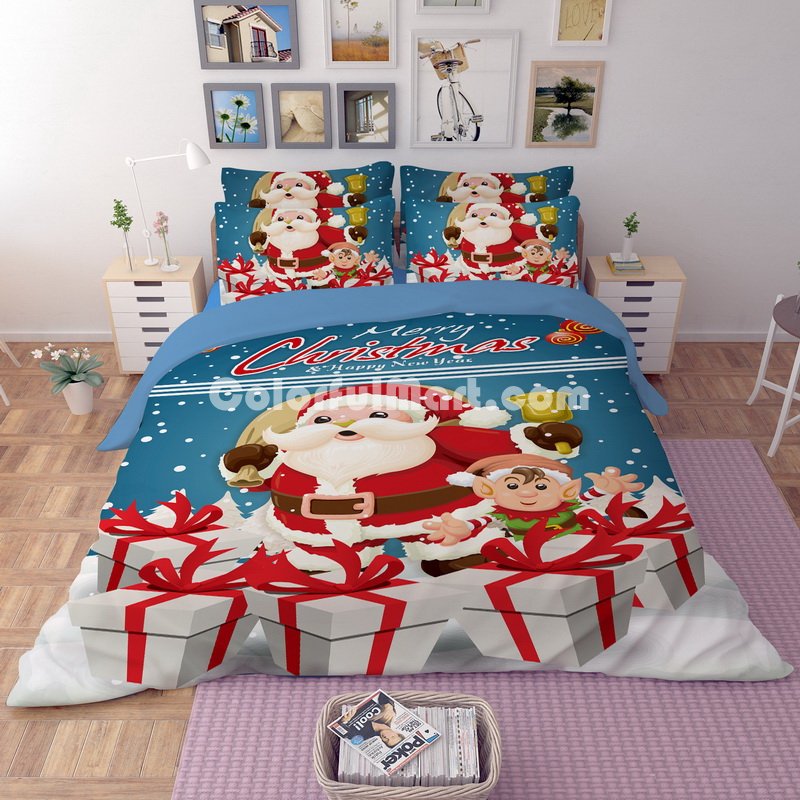 Christmas Presents Blue Bedding Duvet Cover Set Duvet Cover Pillow Sham Kids Bedding Gift Idea - Click Image to Close