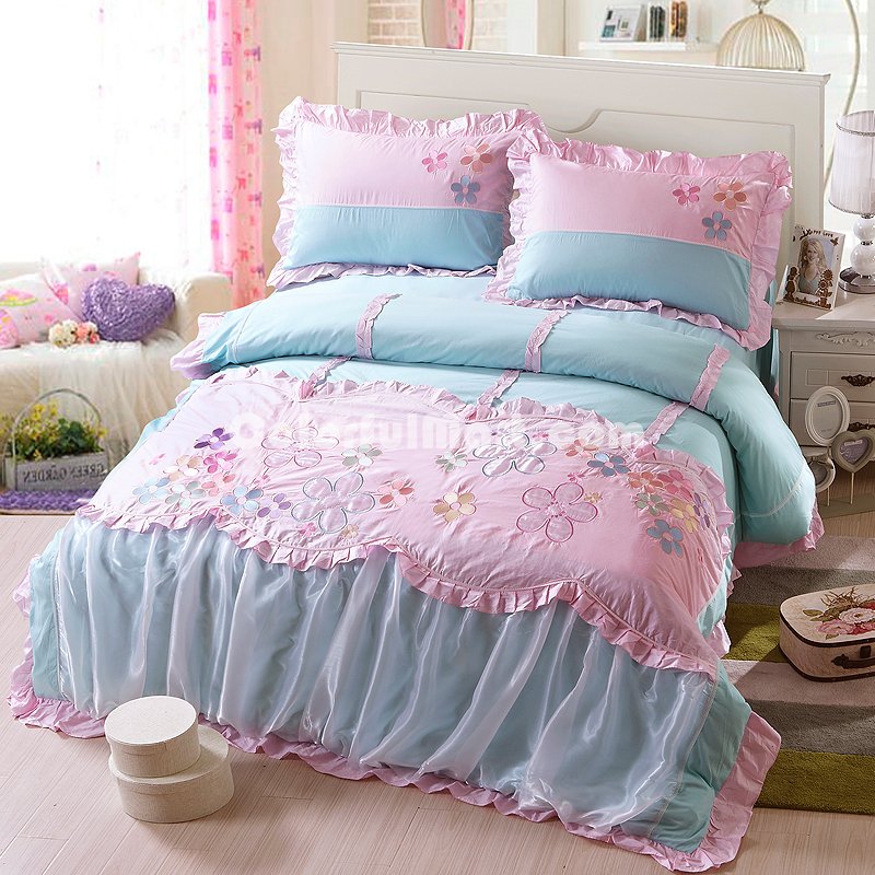 Colorful Flower Blue Bedding Girls Bedding Princess Bedding Teen Bedding - Click Image to Close