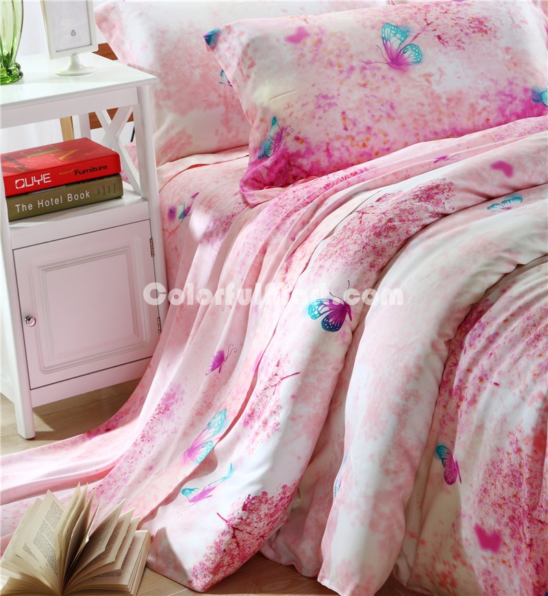 Dancing Pink Bedding Set Girls Bedding Floral Bedding Duvet Cover Pillow Sham Flat Sheet Gift Idea - Click Image to Close