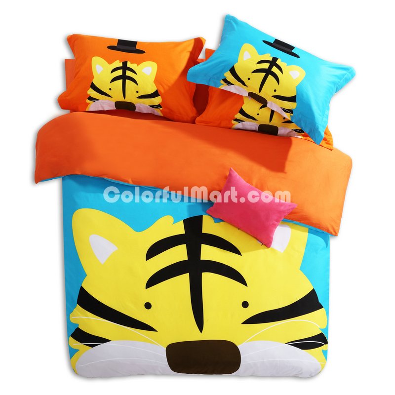 The Tiger Light Blue Cartoon Animals Bedding Kids Bedding Teen Bedding - Click Image to Close