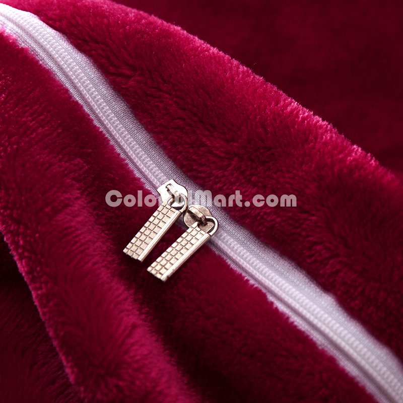Wine Red Velvet Flannel Duvet Cover Set for Winter. Use It as Blanket or Throw in Spring and Autumn, as Quilt in Summer. - Click Image to Close