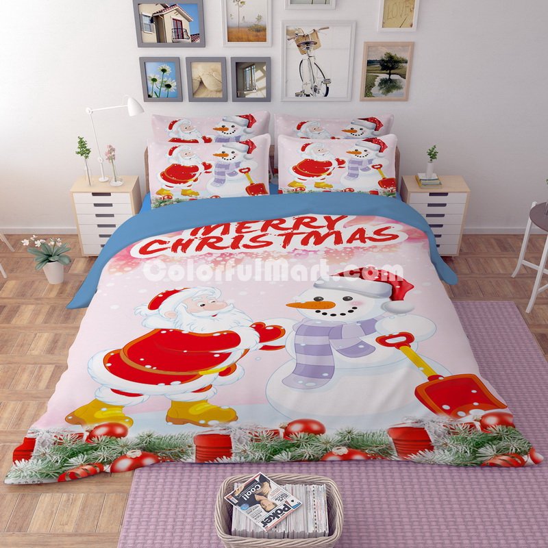 Christmas Snowman Pink Bedding Duvet Cover Set Duvet Cover Pillow Sham Kids Bedding Gift Idea - Click Image to Close