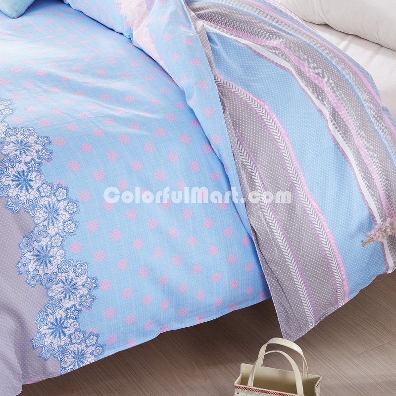 Abstract Pattern Blue 100% Cotton 4 Pieces Bedding Set Duvet Cover Pillow Shams Fitted Sheet - Click Image to Close